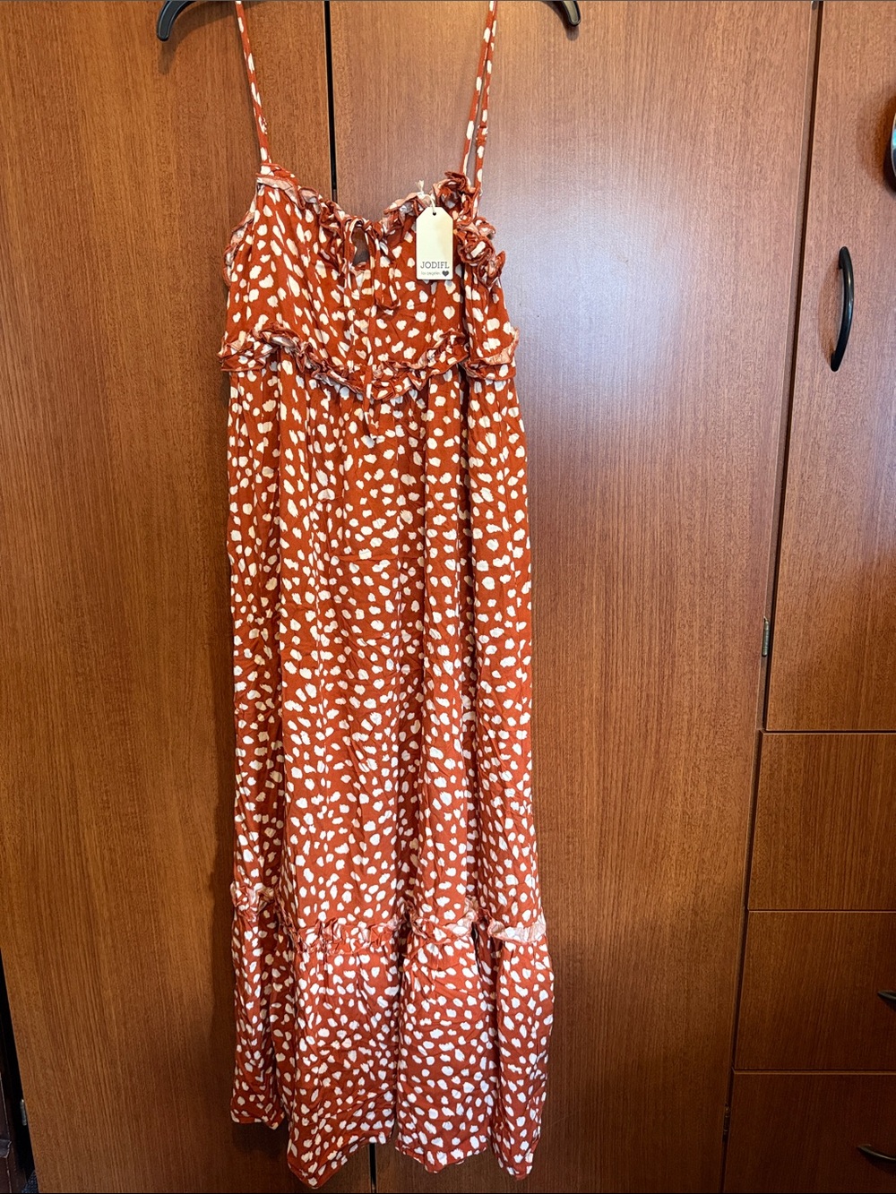 NWT JODIFL Rust and White Abstract Dot Boho Maxi Dress